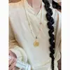Nova Colar Pingente Redondo Antigo com Contas Estilo Chinês para Mulheres, Adequado para Hanfu, Cheongsam, Corrente de Suéter, Acessórios Retrô Estilo Nacional