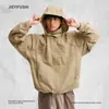 Jaqueta com Capuz de Gola Alta para Montanhismo ao Ar Livre Masculina Primavera e Outono Estilo Americano Marca Tendência Jaqueta Solta Casual Costurada