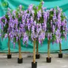 Hojas grandes de glicina simulada, flores de frijol púrpura, decoración interior de fibra de vidrio artificial, árbol colgante con forma personalizada