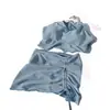 Nuevo Bikini de Dos Piezas Estilo Coreano Azul Puro Deseo para Mujer, Push-Up para Busto Pequeño, Estilo Falda, Atado Delgado