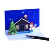 Los fabricantes suministran tarjetas de felicitación navideñas creativas con impresión a color transfronteriza de 90 grados en 3D con escena navideña de árbol de Navidad y muñeco de nieve.