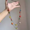 Colar de Coração Cerâmico Colorido Estilo Étnico com Contas para Mulheres, Corrente de Clavícula de Camada Dupla com Corda Trançada Marrom de Nicho de Alta Qualidade