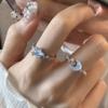 Anillo Estrella Luna Azul Glaciar para Mujer Sentido Fresco Diseño de Nicho Sentido Avanzado Anillo para el Dedo Anillo Abierto Ajustable