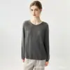 Novo suéter de cashmere 75% e seda de amoreira 25%, de malha reversível, gola redonda, cor sólida, versátil, solto e macio, para mulheres