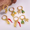 Estilo Coreano Simples Doce Fofo DIY Pimenta Morango Pingente Brincos Aço Inoxidável Banhado a Ouro 18K Joia Diária para Mulheres