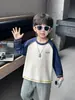 Q251 Camiseta de Manga Larga para Niños Bonita Ropa Casual de Primavera y Otoño para Niños Nueva Elegante Patchwork Capa Base para Bebé Moderna