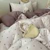 Juego de Cuatro Piezas de Ropa de Cama de Gasa de Doble Capa de Algodón Puro Grado Maternidad y Bebé, Sábana con Estampado Floral Ins, Funda de Edredón, Juego de Tres Piezas para Dormitorio