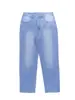 Jeans Fn22D Tamanho Grande de Cintura Alta com Barra Reta para Mulheres, Jeans Modelador de Corte Solto, Calça Casual Versátil Lavada Azul Claro