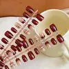 30 Peças Unha Postiça Artística Vermelho Vinho Simples Pequeno Diamante Adesivo de Unha Simples para Mulheres e Meninas Peças de Manicure Ins Semi-acabado
