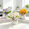 Flor de Simulación Nórdica Cuerda de Cáñamo Maceta Blanca Jarrón 6 Ramas 18 Flores Lirio Planta de Simulación Maceta Decoración del Hogar Maceta de Flores Artificiales
