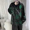 Celebridade da Internet de comércio exterior camisa muito fada masculina solta manga longa chique retrô abstrata estampada jaqueta de camisa boate nicho