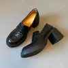 Sapatos Loafer Retro de Salto Alto em Pele de Ovelha com Solas Silenciosas, Sapatos Redondos em Couro Genuíno, Sapatos de Salto Único Duráveis e que Aumentam a Altura, Novo Modelo 2026