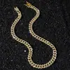 Corrente de Suéter Feminina Estilo Hip-Hop Europeia e Americana Transfronteiriça Corrente Cubana de 10mm Totalmente Cravejada com Diamantes Corrente de Emenda
