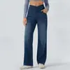 Jeans elásticos de pierna recta transfronterizos europeos y americanos para mujer, de tiro alto, adelgazantes, que realzan los glúteos, con bigotes y detalles desgastados, bolsillos y un corte casual holgado