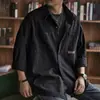 Jaqueta camisa de trabalho masculina estilo primavera e outono tamanho grande solta moderna casual tops cor sólida cardigã jaqueta com lapela masculina