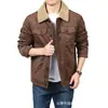 Jaqueta masculina de camurça com forro de fleece, gola virada, espessa, casaco de trabalho quente para outono e inverno, jaqueta casual masculina da moda