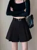 Pantalones Cortos Culotte Plisados de Traje Gris de Alta Calidad para Mujer Verano 2024 Cintura Alta Sueltos de Corte A Pantalones Casuales de Pierna Ancha Pantalones Cortos Ajustados