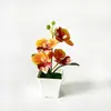 Orquídea Phalaenopsis artificial de quatro cabeças, planta em vaso estilo aberto para decoração de quartos, salas de estar e decoração de casa, arranjo de flores artificiais com efeito de filme 3D
