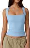 2025 Amazon Europeo y Americano Transfronterizo Top sin Mangas de Cuello Cuadrado para Mujer de Doble Capa Camiseta Ajustada, Se Puede Usar por Fuera, Efecto Adelgazante