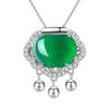 Collar de plata esterlina con colgante de calcedonia verde natural para mujer, estilo chino, con incrustaciones de circonita, cadena de clavícula, joyería de alta calidad.