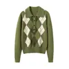 Otoño/Invierno 2026 Nuevo Lana de Yak Mezcla de Lana Cuello Polo Tejido Manga Larga Mujer Color Diamante Bloque de Color Capa Base