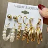 Set de Aretes de Aro con Perlas para Mujer Pendientes Geométricos Pendiente Círculo
