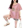 Estilo Perezoso, Camiseta Holgada Graffiti Estilo Occidental para Mujer, Estilo Dulce y Cool, Diseño Tie-Dye con Salpicaduras de Tinta, Reductora de Edad, Aspecto Adelgazante y Top Versátil