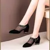 Sapatos Femininos de Salto Grosso e Médio, Bico Fino, de Tela, plus size