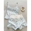Pijama Camisola Estilo Desejo Puro com Estampa de Desenho para Meninas, Conjunto de Homewear com Regata Ultra-Suave Slim Fit e Shorts para o Verão