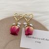 Pendientes de amor con diseño de hada Mori suave, pendientes de rosa eterna de flor real, pendientes para chica de temperamento suave
