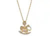 Yiluyin Plata de Ley S925 Chapada en Oro Citrino Aguamarina Caballo Mecedor Lindo Caballo del Zodiaco Colgante Conjunto de Cadena de Plata de Moda