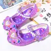 Sapatos de Cristal Brilhantes para Crianças, Sapatos de Salto Alto para Meninas, Sapatos de Princesa Kuromi da Moda para Menininhas, Sapatos de Couro para Bebês