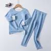Conjunto de Ropa Interior Térmica para Niños Polar Ropa de Otoño y Pantalones para Niños Pijama Delgado para Niños con Capa Base de Algodón para Niñas