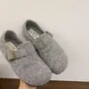 Zapatos Birkenstock con forro de felpa para mujer, invierno, grises, zapatos individuales, nuevo estilo, versión coreana, zapatos de algodón cálidos, zapatos peludos, mocasines de suela gruesa que aumentan la altura