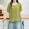 [Especial] 2026 Nuevo Top Blusa de Verano para Mujer Tallas Grandes Estilo Retro Ligero con Lunares y Volantes de Manga Corta 0559