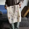 Cárdigan suéter bordado dulce y juvenil estilo ins coreano, nuevo estilo de otoño, holgado y adelgazante, para llevar en capas con chaleco 19255