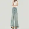 Jeans de Mezclilla Lavado Claro para Mujer 2026 Nuevo Otoño de Este Año Populares Petite Caídos Sueltos Pierna Ancha Pierna Recta Pantalones Largos