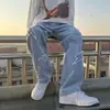 High street jeans masculino verão marca de moda patch calça reta hip hop americano rua plus size wide leg mop calças longas
