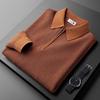 Suéter de invierno grueso y cálido de punto waffel con media cremallera blanca para hombre, suéter de manga larga con solapa.