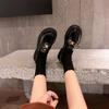 Mocasines Bella Manor de Cuero Genuino de Capa Superior con Suelas Gruesas, Estilo Arco del Triunfo, Zapatos Redondos con Hebilla Dorada para Mujer, Mismo Estilo