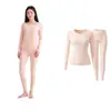 Conjunto térmico de algodón puro Clase A para mujer, top y pantalón de otoño, 10A antibacteriano, cuello redondo para mujer, capa base térmica de otoño e invierno, ropa interior fina