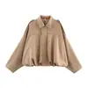 Nova Jaqueta Bomber de Couro Sintético com Gola Lapela, Textura Camurçada, Roupas Femininas Europeias e Americanas Transfronteiriças para Outono e Inverno de 2025