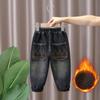 Jeans Forrados de Felpa para Niños 2024 Nuevo Llegado de Invierno Estilo Occidental Bordados para Niños Pantalones Casuales Versátiles Pantalones Largos Engrosados