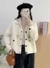 Cardigan de Lã Dupla Face Solto Casual de Tricô Estilo Coreano Novo Outono/Inverno 2025 Jaqueta Suéter com Capuz Removível para Mulheres Tendência