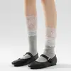 Meias estilo ballet com renda feminina de cano médio outono e inverno Lolita jk meias largas para panturrilha para combinar com botas longas