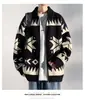 Cárdigan de punto jacquard geométrico retro americano transfronterizo, corte holgado para hombre, otoño/invierno, con cuello de solapa y cremallera, chaqueta suéter casual