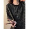 Camiseta de Mujer con Diseño Original de Chenilla Suave con Rayas Luye 2026, Cuello Redondo, Manga Corta