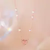 Collar de Perlas de Agua Dulce Rosa Perla de Amor para Mujer Cadena de Clavícula de Lujo Ligero de Gama Alta Diseño de Nicho