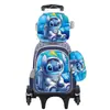 Nueva Lindo Carrito Escolar para Estudiantes de Primaria Grados 3~6 Set de Tres Piezas de Dibujos Animados Mochila Escolar de Dos Ruedas Seis Ruedas para Niños Lista para la Venta