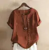 2023 Amazon Wish Aliexpress Camisetas Casuales Sueltas de Manga Corta de Algodón y Lino Retro para Mujer en Stock Marcas de Moda